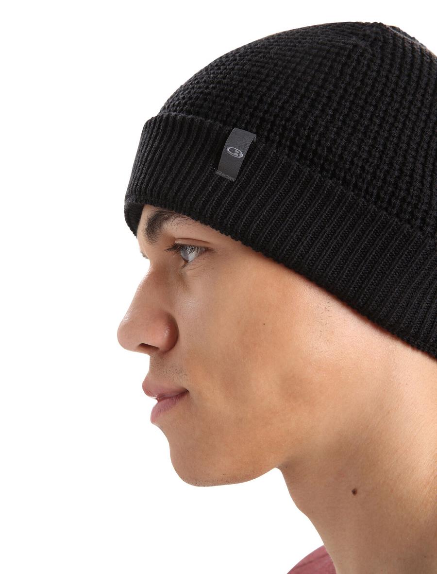 Black Men's Icebreaker Unisex Merino Feadan Slouch Beanie Hats | USA 1094FDNM